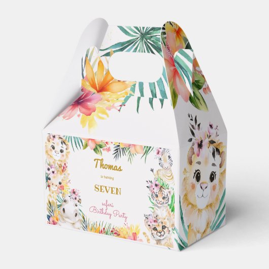 Waterverf gold Wild safari kids birthday Bedankdoosjes (Achterkant)