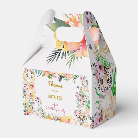 Waterverf gold Wild safari kids birthday Bedankdoosjes (Voorkant Zijde)