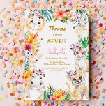 Waterverf gold Wild safari kids birthday Kaart<br><div class="desc">Wilde safari kinderen worden uitgenodigd om op elke leeftijd kinderen te worden.</div>