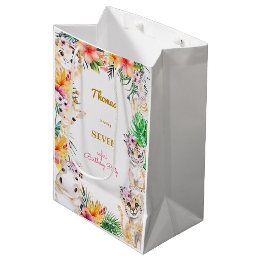 Waterverf gold Wild safari kids birthday Medium Cadeauzakje (Voorkant Gekanteld)