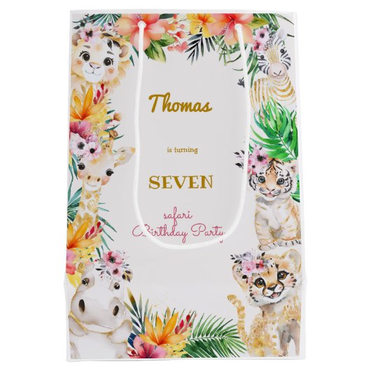 Waterverf gold Wild safari kids birthday Medium Cadeauzakje (Achterkant)