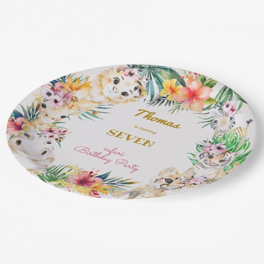 Waterverf gold Wild safari kids birthday Papieren Bordje (Gekanteld)