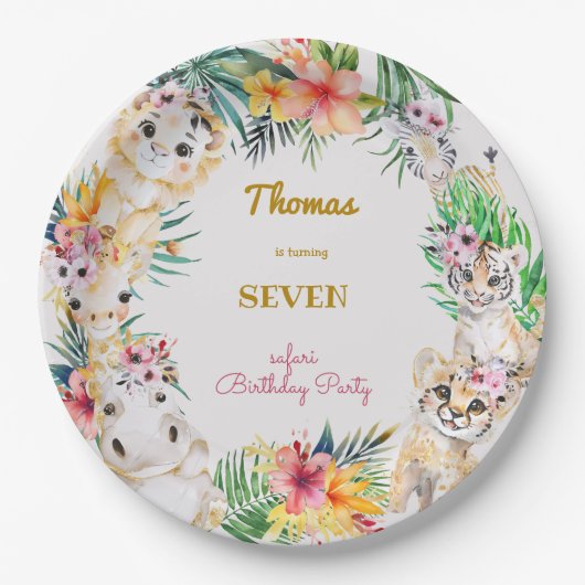 Waterverf gold Wild safari kids birthday Papieren Bordje (Voorkant)