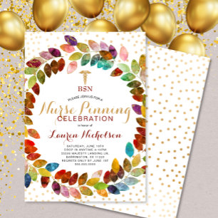 Waterverf Gold Wreath Nurse Pinning Kaart