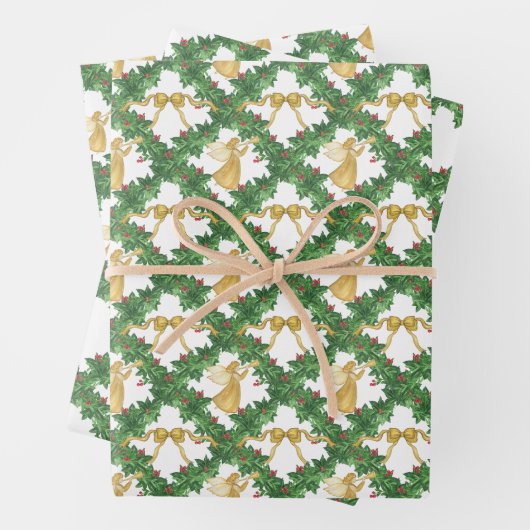 Waterverf Golden Angel Garland Inpakpapier Vel (In situ)