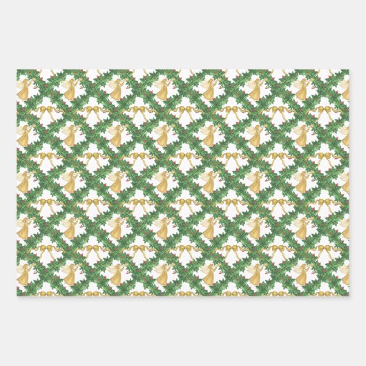 Waterverf Golden Angel Garland Inpakpapier Vel (Voorkant)