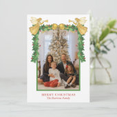 Waterverf Golden Angels Garland Christmas Foto Feestdagenkaart (Staand voorkant)