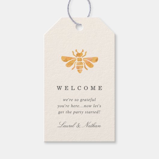 Waterverf Golden Bee bruiloft Welkom Cadeaulabel (Voorkant)