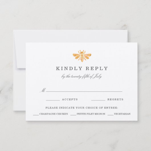 Waterverf Golden Bee Maaltijd Keuze Bruiloft RSVP Kaartje (Voorkant)