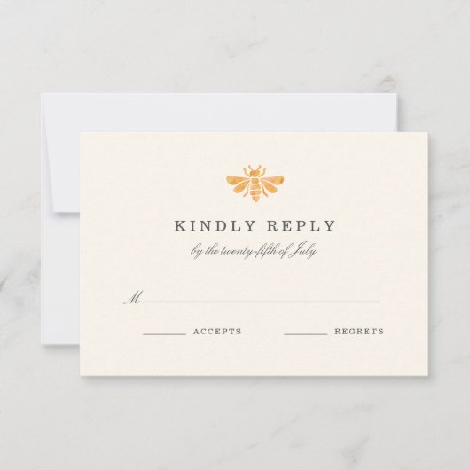 Waterverf Golden Bee Mail-In Bruiloft RSVP Kaartje (Voorkant)