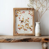Waterverf Golden Bird op Red Berry Branch Poster
