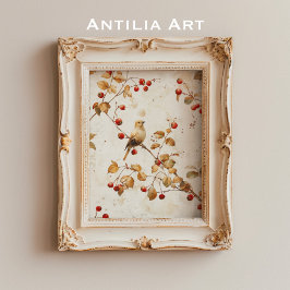  Waterverf Golden Bird op Red Berry Branch Poster