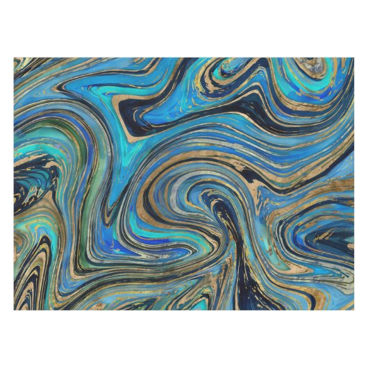 Waterverf Golden Blue Marble Tafelkleed (Voorkant (Horizontaal))