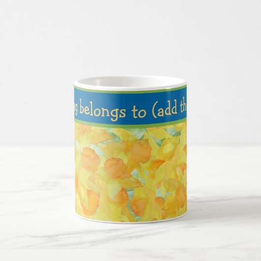 Waterverf Golden Daffodils met blauwe band Koffiemok (Center)