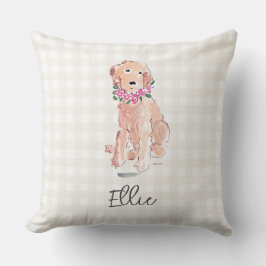 Waterverf Golden Doodle Dog Flowers NAAM Kussen