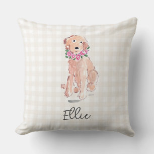 Waterverf Golden Doodle Dog Flowers NAAM Kussen