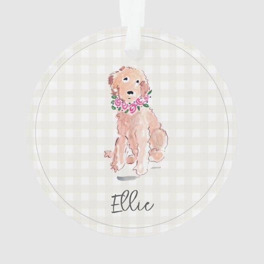 Waterverf Golden Doodle Dog Flowers NAAM Ornament (achterkant)