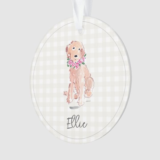 Waterverf Golden Doodle Dog Flowers NAAM Ornament (voorkant)