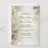 Waterverf Golden Eucalyptus Elegant Huwelijk Glanz Kaart (Voorkant)