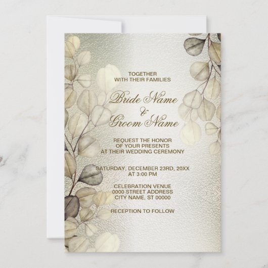 Waterverf Golden Eucalyptus Elegant Huwelijk Glanz Kaart (Voorkant)