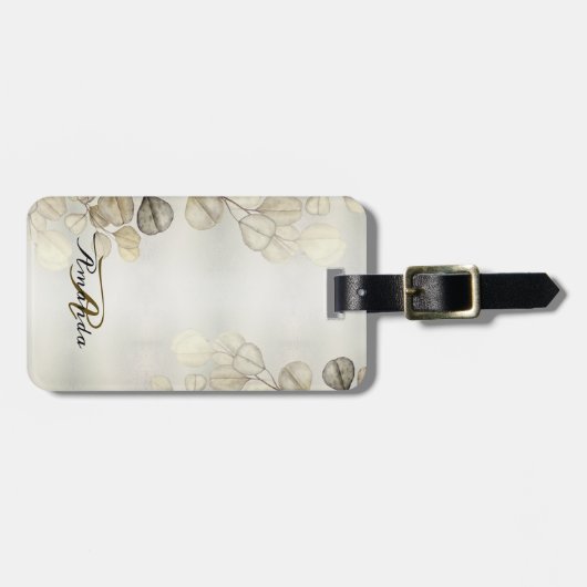 Waterverf Golden Eucalyptus Foliage Shiny Elegant Bagagelabel (Voorkant horizontaal)