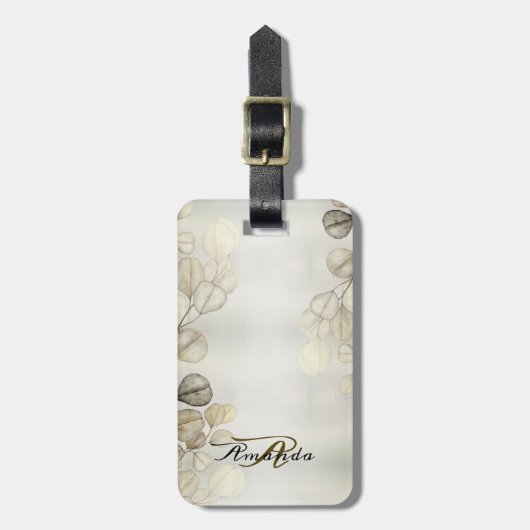 Waterverf Golden Eucalyptus Foliage Shiny Elegant Bagagelabel (Voorkant verticaal)