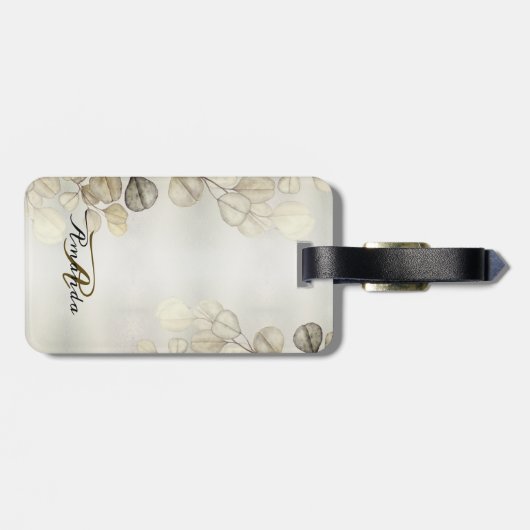 Waterverf Golden Eucalyptus Foliage Shiny Elegant Bagagelabel (Achterkant horizontaal)