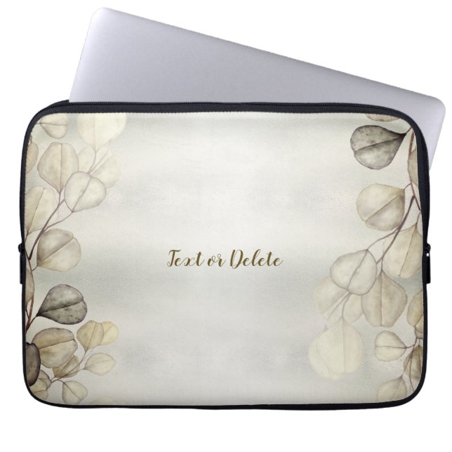 Waterverf Golden Eucalyptus Foliage Shiny Elegant Laptop Sleeve (Voorkant)