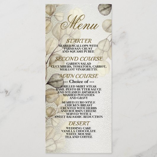 Waterverf Golden Eucalyptus Foliage Shiny Elegant Menu (Voorkant)