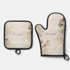 Waterverf Golden Eucalyptus Foliage Shiny Elegant Ovenwant & Pannenlap Set