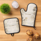 Waterverf Golden Eucalyptus Foliage Shiny Elegant Ovenwant & Pannenlap Set (Top down)