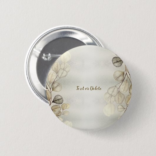 Waterverf Golden Eucalyptus Foliage Shiny Elegant Ronde Button 5,7 Cm (Voorkant /achterkant)