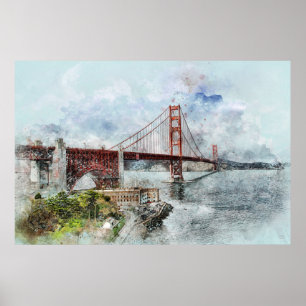 Waterverf Golden Gate Bridge Poster