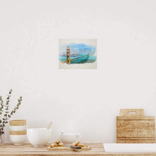 Waterverf Golden Gate Bridge San Francisco Poster (Keuken)