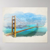 Waterverf Golden Gate Bridge San Francisco Poster (Voorkant)