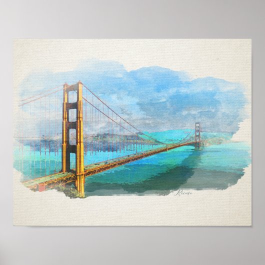 Waterverf Golden Gate Bridge San Francisco Poster (Voorkant)