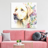 Waterverf Golden Labrador Retriever en Flowers Canvas Afdruk (Insitu (Woonkamer))
