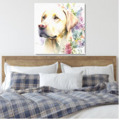 Waterverf Golden Labrador Retriever en Flowers Canvas Afdruk (Insitu (Slaapkamer))