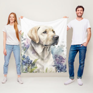 Waterverf Golden Labrador Retriever en Flowers Fleece Deken