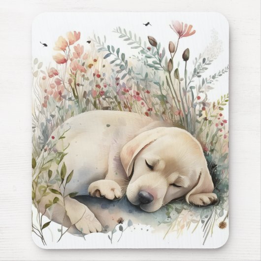 Waterverf Golden Labrador Retriever en Flowers Muismat (Voorkant)