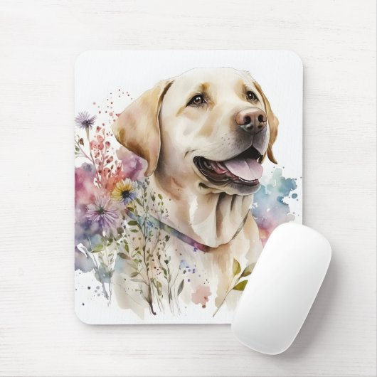 Waterverf Golden Labrador Retriever en Flowers Muismat (Met muis)