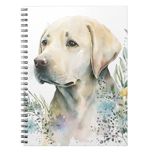 Waterverf Golden Labrador Retriever en Flowers Notitieboek (Voorkant)