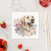 Waterverf Golden Labrador Retriever en Flowers Servet (Insitu)