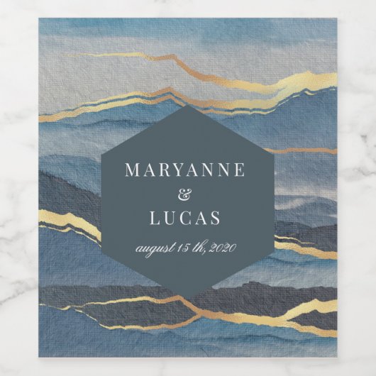 Waterverf Golden Landscape Bruiloft Wijnlabel Wijn Etiket (Enkel label)