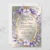 Waterverf Golden Lijst Purple Flowers Wedding Kaart (Voorkant)