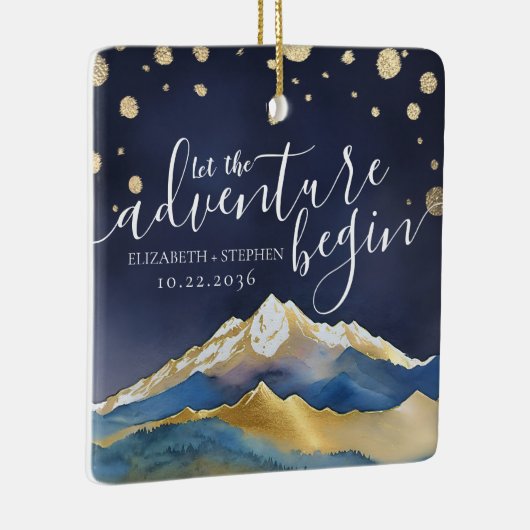 Waterverf Golden Mountains bruiloft bewaart de dat Keramisch Ornament (Rechts)