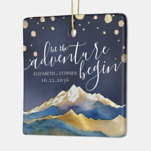 Waterverf Golden Mountains bruiloft bewaart de dat Keramisch Ornament (Links)