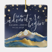 Waterverf Golden Mountains bruiloft bewaart de dat Keramisch Ornament (Achterkant)