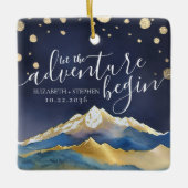 Waterverf Golden Mountains bruiloft bewaart de dat Keramisch Ornament (Voorkant)