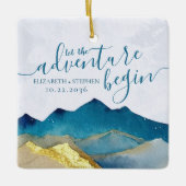 Waterverf Golden Mountains bruiloft bewaart de dat Keramisch Ornament (Voorkant)